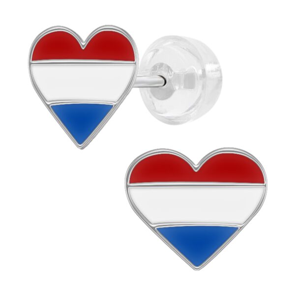ZILVEREN OORSTEKERS, HART MET NEDERLANDSE VLAG