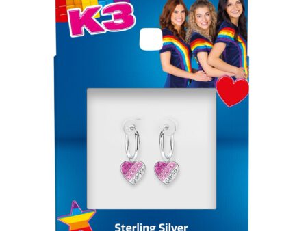 ZILVEREN OORRINGEN MET HANGER, K3 COLLECTIE, HART IN ROZE TINTEN MET KRISTALLEN