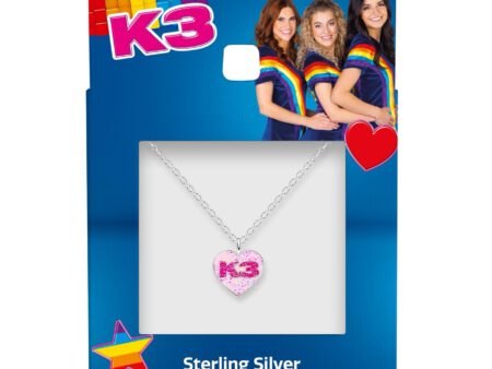 ZILVEREN KETTING K3 COLLECTIE, ROZE GLITTERHART MET K3 LOGO