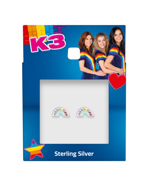 Zilveren oorbellen k3 regenboog