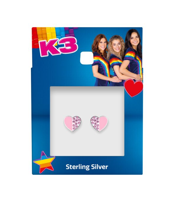 Zilveren k3 oorbellen hart vorm