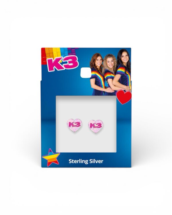 Zilveren hartjes oorbellen k3 logo