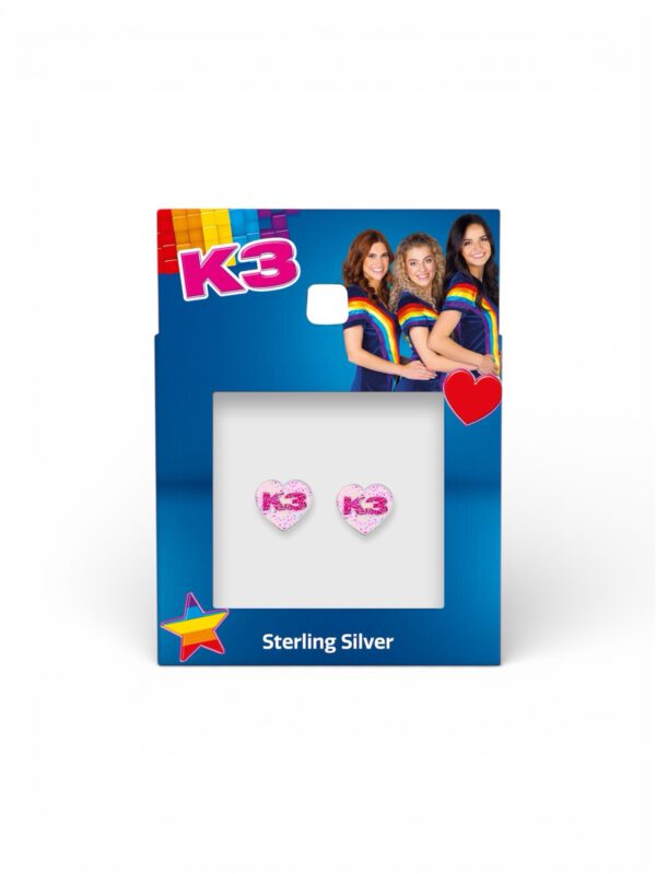 Zilveren hartjes oorbellen k3 logo