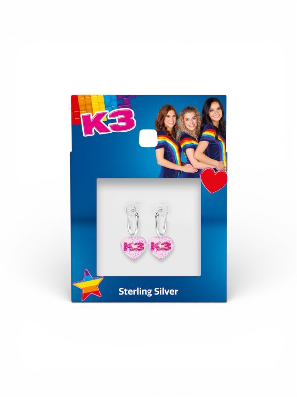 Zilveren k3 oorbellen met k3 logo