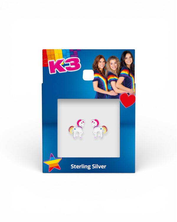 Zilveren k3 oorbellen eenhoorn