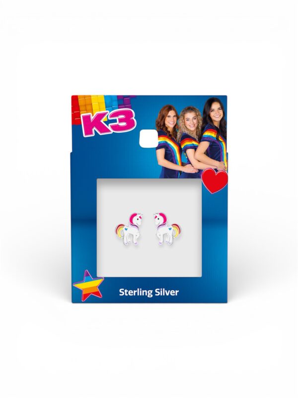 Zilveren k3 oorbellen eenhoorn