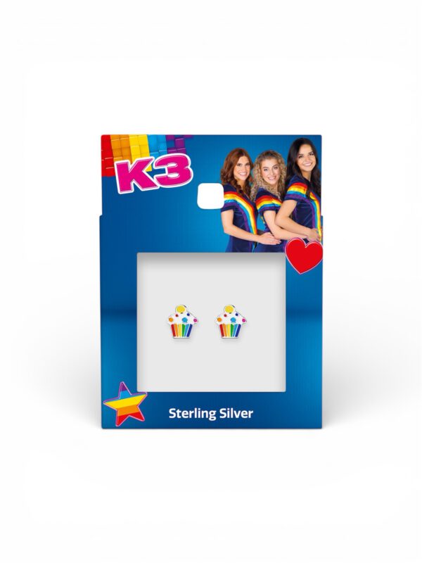 Zilveren k3 oorbellen cupcake